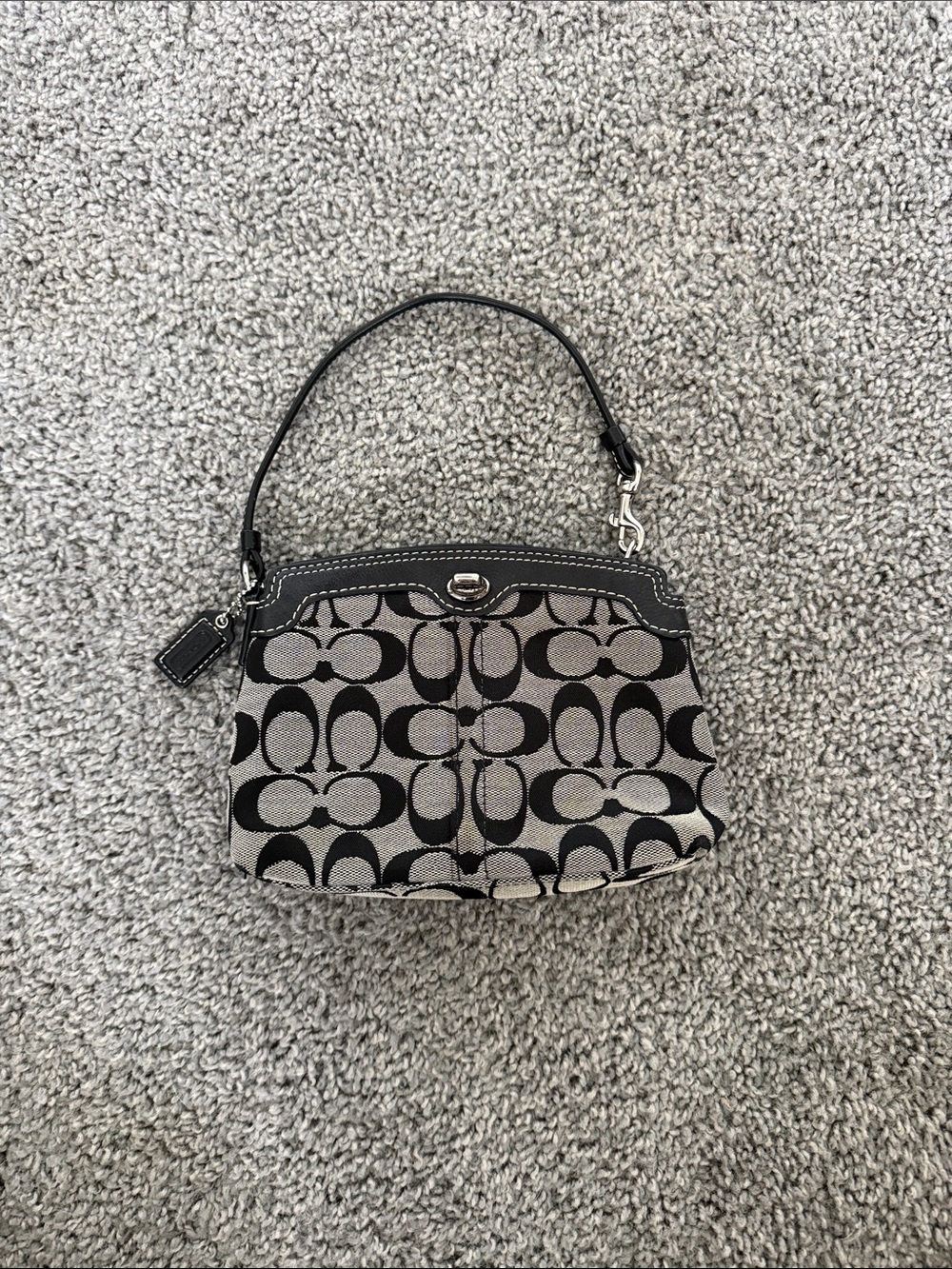 Coach Mini Shoulder Bag in Black and Taupe Signature Jacquard